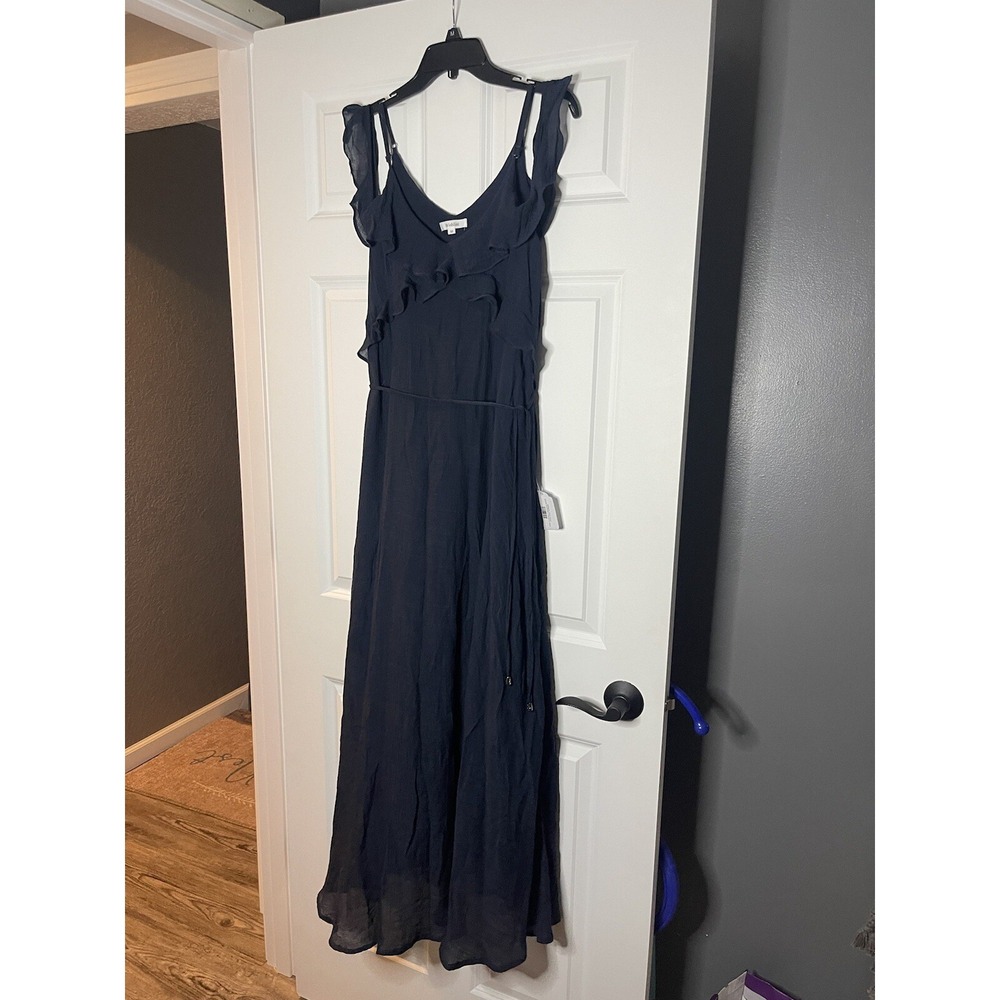 Wishlist  Ruffled Tie Belt Maxi dress medium Navy  NWT